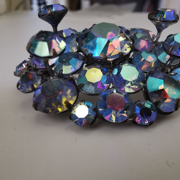 Vintage  TRIAD Multi Level Rhinestone Brooch- Blue Aurora - Picture 4 of 16